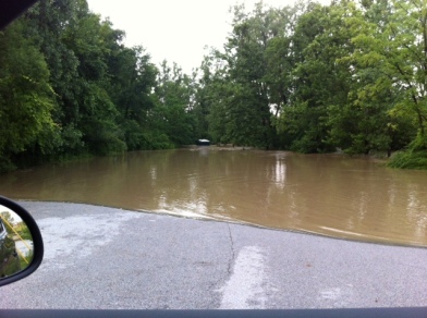 Lake Medina parking lot with a few feet of water